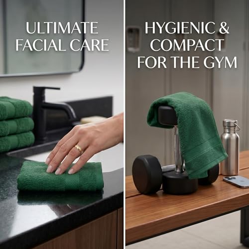 Sofea 100% Cotton Washcloths Set of 12, (12 x 12 Inch) 520 GSM Wash Cloths, Extra Soft Absorbent Quick Dry Face Towels - color: Forest Green