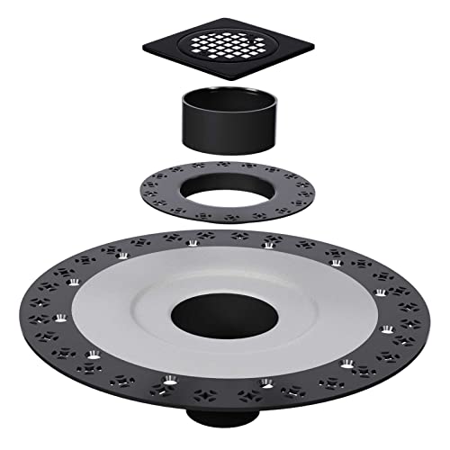 Shower Drain Kit 4 Inch Stainless Steel Grate with Vertical 2 Inch ABS Flange for Schluter Systems Kerdi Drain - Matte Black | 4 Inch Square Shower Drains Compatible with Schluter Drains, Vertical ABS Shower Flange for Schluter-Kerdi System - color: Matte
