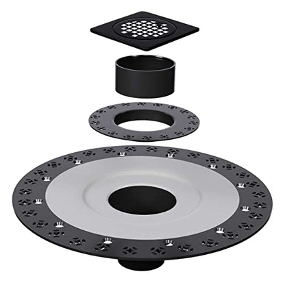 Shower Drain Kit 4 Inch Stainless Steel Grate with Vertical 2 Inch ABS Flange for Schluter Systems Kerdi Drain - Matte Black | 4 Inch Square Shower Drains Compatible with Schluter Drains, Vertical ABS Shower Flange for Schluter-Kerdi System - color: Matte
