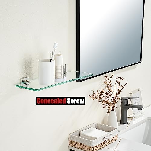 JQK Bathroom Glass Shelf, Floating Tempered Glass Shower Storage 16 by 5 inches, 304 Stainless Steel Polished Chrome Wall Mount, TGS201L16-CH - color: Polished Chrome, size: 16 Inch