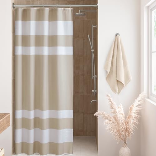 Madison Park Spa Waffle Shower Curtain Pieced Fabric with 3M Scotchgard Moisture Management Modern Home Bathroom Decorations, Stall 54"x78", Taupe | Striped, Pieced Fabric Design, 3M Scotchgard Moisture Management, Hotel Quality, Modern, for Bathroom, OEK