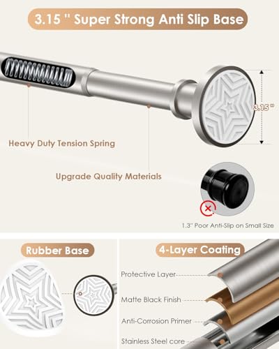 Nickel Tension Shower Curtain Rod 30-96 In (8ft) 1.1" Diameter Stainless Steel, Rustproof Heavy Duty, No Drilling Adjustable Room Divider for Bathroom Window Patio Closet - color: Nickel, size: 30-96''
