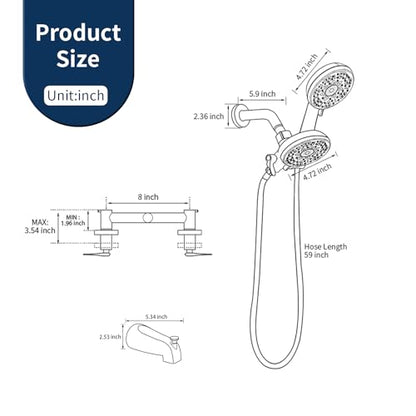 2 Handle Shower Faucet Set with Tub Spout and Shower Head Combo, Matte Black, Wall Mounted, 2 Handles, Brass, Complete Bathtub Shower Trim Kit - color: Matte Black