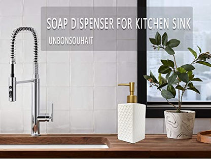 Gold Soap Dispenser for Bathroom,Retro White Square Lotion Dispenser, Refillable Countertop Ceramic Hand Soap Dispenser,Dish Soap Dispenser for Kitchen 350ml(Relief White Square Bottle) - color: Relief White Square Bottle