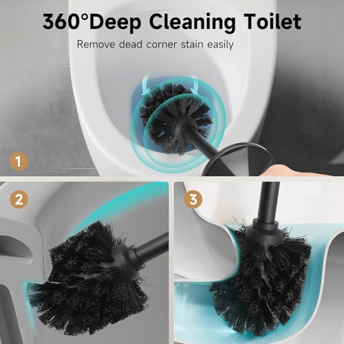 Black Toilet Brush and Holder，Extra Long Handled Toilet Brush for Bathroom，Stainless Steel Heavy Duty Toilet Bowl Brush,Deep Cleaning Modern Toilet Cleaner Brush -Space Saving - color: Black
