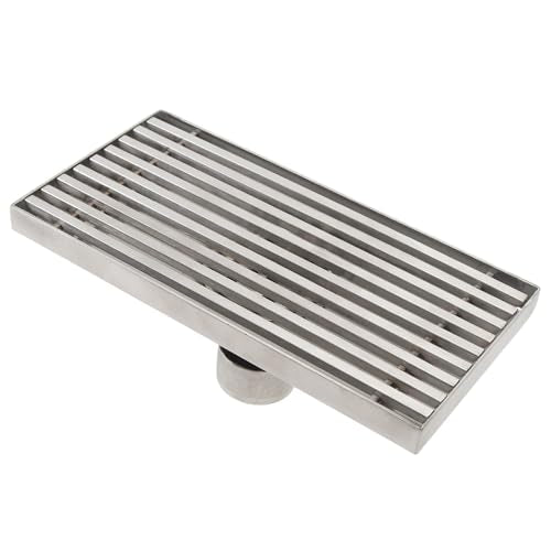 304 Stainless Steel Linear Shower Drain 8 Inch Long 20x10 cm Rectangular Floor Grate for 50 mm Pipe Middle Outlet (Middle Drain) - size: Middle Drain