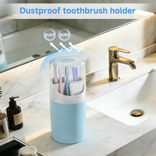 Toothbrush Organizer with Cover,4 Slots for Bathroom Toothbrush Holders,Dustproof Design,with Wall Mounted,Electric Toothbrush Holder and Toothpaste Holder,Bathroom Countertop Storage
