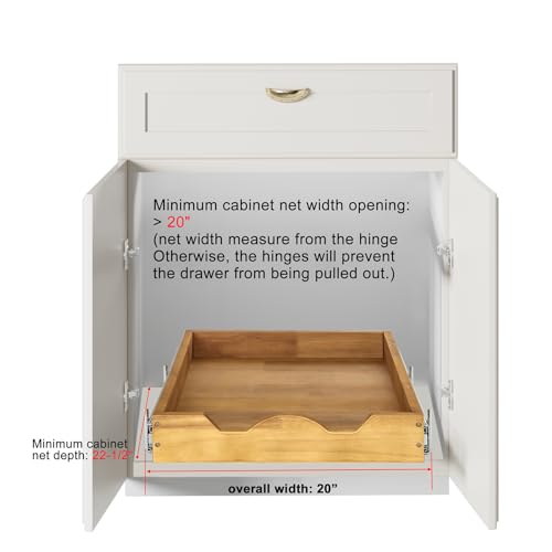 DINDON Pull Out Cabinet Organizer (20" W x 18" D) 1 Tier，Single Tier Oak Wood Under Cabinet Slide Out Shelf Drawer Box… - color: Oak Wood, 1 Tier, size: 20" W x 18" D