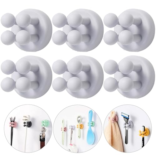 iBetterLife Tooth Brush Holder for Bathroom - 6Pcs Silicone Toothbrush Razor Holder for Shower Wall Mounted Self Adhesive Cute Storage Hook for Kids Hanging Loofah Towel for Kitchen Living Room Office - color: Lavender Grey, Wall Mounted Toothbrush Holder