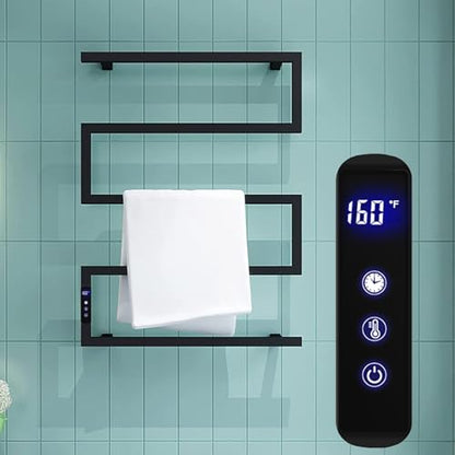 Wall Mounted Electric Towel Warmer Racks with Timer & Temperature Control, Black 5 Bar 304 Stainless Steel Heated Towel Racks for Bathroom Plug-in or Hardwired (Matte Black) - color: Matte Black