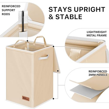 Simple Houseware Foldable Laundry Hamper Basket with Lid and Bag, Beige | Heavy Duty 600D Polyester, Water-Resistant Surface - color: Beige