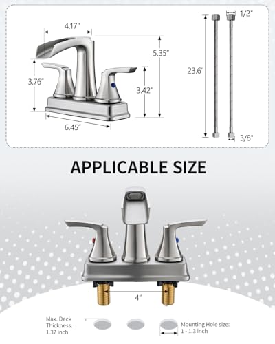 Fapully Bathroom Sink Faucet, Waterfall 4 Inch Centerset Bathroom Faucet | Brushed Nickel, 2-Handle, Lead-Free Brass Bathroom Sink Faucet, Faucet for Bathroom Sink with Pop-up Drain - color: Brushed Nickel
