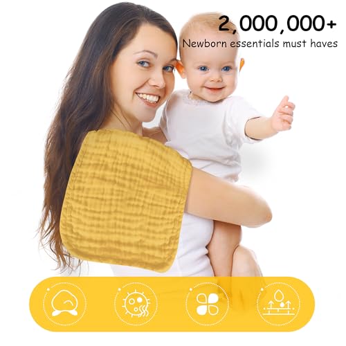 Lovely Care 12 Pack Muslin Burp Cloths 100% Cotton Muslin Cloths Large 20''x10'' Extra Soft and Absorbent Baby Burping Cloth - Honey - color: Honey, size: 10x20 Inch (Pack of 12)