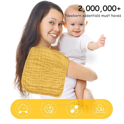 Lovely Care 12 Pack Muslin Burp Cloths 100% Cotton Muslin Cloths Large 20''x10'' Extra Soft and Absorbent Baby Burping Cloth - Honey - color: Honey, size: 10x20 Inch (Pack of 12)