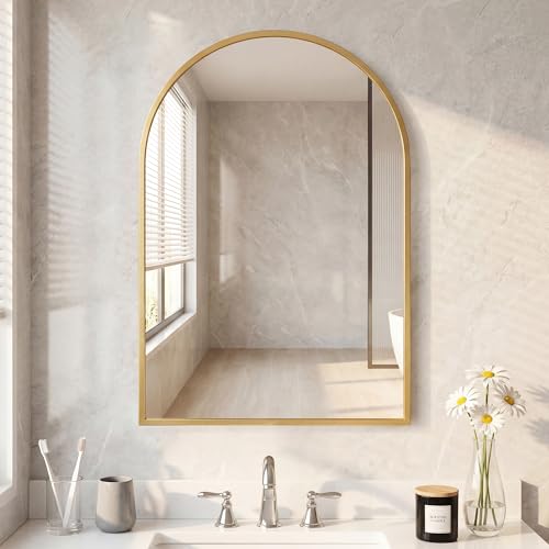 DUMOS 22"x30" Arched Wall Mirror, Bathroom Mirrors for Over Sink, Gold | Tempered Glass & Anti Rust Metal Frame, Decor for Entryway, Living Room, Bedroom, Vanity - color: Glod Arched, size: 22"L x 30"W