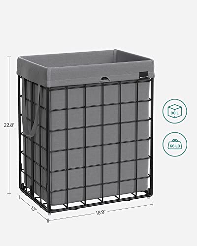 SONGMICS Laundry Hamper, 23.8 Gal. (90L) Laundry Basket, Collapsible Clothes Hamper, Removable and Washable Liner, Metal Wire Frame, for Bedroom Bathroom, Black and Gray ULCB190G01 - color: Black + Gray, size: 90 L
