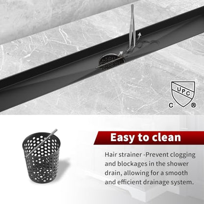 Sharp-tec Linear Shower Drain, 36 inch Shower Drain with Removable Pattern Cover, Matte Black 304 Stainless Steel Rectangle Floor Drain, Adjustable Feet and Hair Strainer Included - color: Matte Black, size: 36 inch