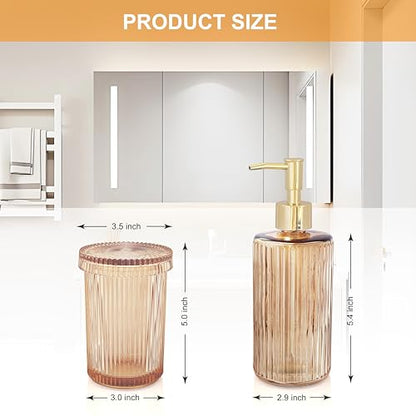 3 Pcs Brown Bathroom Accessories Set, Glass Bathroom Set, Soap Dispenser, Toothbrush Holder, Jewelry Tray, Crystal Modern Bathroom Decor, Housewarming Gift Set - style: 3 pcs Brown
