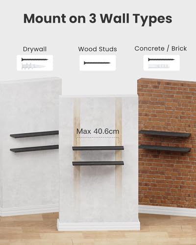 AMADA HOMEFURNISHING Floating Shelves Wall Mounted, 24 x 7 Inch Wall Shelves for Bathroom, Bedroom, Living Room, Black Shelves Set of 2 | Wall Shelves - color: Black, size: 24 inches