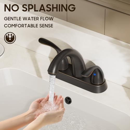 4 Inch 2 or 3 Holes 2 Handles Centerset Lead-Free Bathroom Sink Faucet, Oil Rubbed Bronze Bathroom Faucet with Copper Pop Up Drain and Water Supply Lines, BF008-5-ORB - color: Oil Rubbed Bronze, style: 1 Pack
