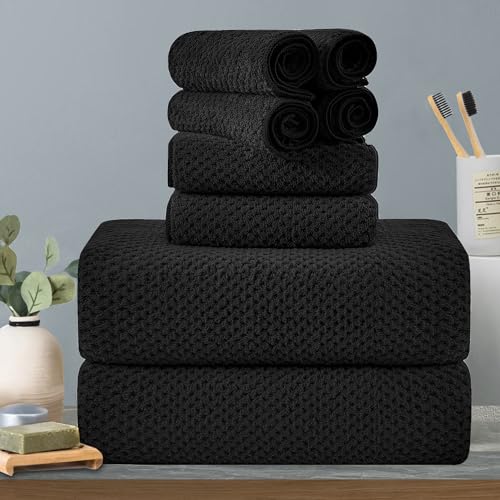 8-Piece Black Bath Towels Set,2 Oversized Large Bath Towels Sheet,2 Hand Towels and 4 Washcloths - 600 GSM Soft Luxury Towel Set,Highly Absorbent Quick Dry Towel Collection for Bathroom,Hotel and Spa - color: Black Set, size: 8-Piece Set