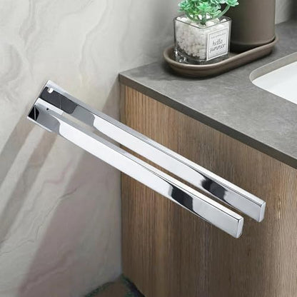 Double Rod Towel Bar 16 Inch, SUS304 Stainless Steel Wall Mounted Towel Holder, Bathroom Kitchen Double Layer Towel Rail, Modern Design Square Wall Towel Rack for Bathroom, Kitchen Chrome - color: Chrome