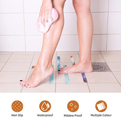 Secopad Anti Slip Colorful Shower Strips 24 PCS Bathtub Strips Adhesive Decals for Bath Tub Shower Stairs Ladders - color: Blue