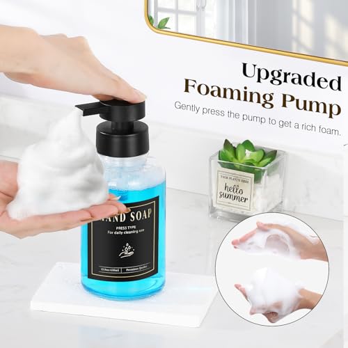 Luxspire Glass Foaming Soap Dispenser 15oz Hand Soap Bottle, Clear, 2 Pack | Anti-drip pump, wide mouth easy refill, non-slip silicone base, 7 waterproof labels, bathroom and kitchen sink use - color: Clear
