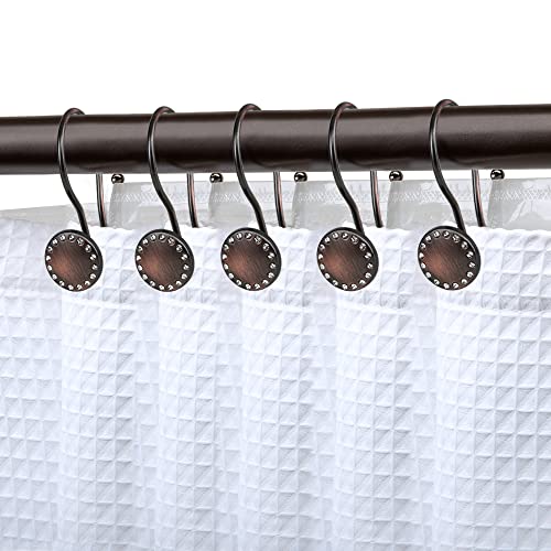 Utopia Alley Shower Hooks - Double Shower Curtain Rings for Bathroom - Rust Proof Shower Curtain Hooks for Shower Curtain, Liner - Shower Curtain Rings with Crystal Design, Set of 12 Oil Rubbed Bronze - color: Oil Rubbed Bronze