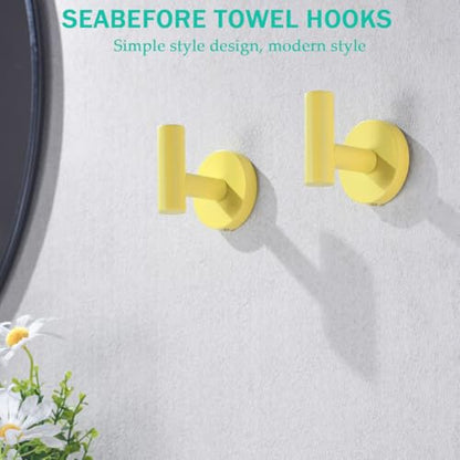 Towel Hooks for Bathrooms,Yellow Wall Mount Hooks SUS 304 Stainless Steel Coat Hook Robe Hook Towel Hook 2 Count for Kitchen,Bedroom (Drilling),96006-8YL - color: Yellow
