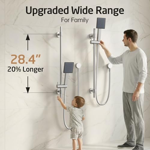 KES All Metal Shower Slide Bar 30-Inch with Adjustable Shower Head Holder | Non-Plastic Shower Sliding Bar with 18/8 Stainless Steel Adjustable Bracket Cover Existing Holes, Brushed Steel - color: Brushed Steel