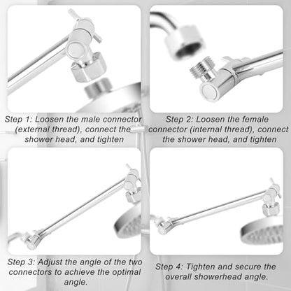 Adjustable Shower Head Extension Arm, 11in Shower Arm Extender with Locking Nut Universal G1/2 Male to Female Connection Anti-Leak Design for Fixed & Handheld Showerheads