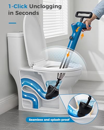 BOTEMY High Pressure Toilet Plunger & Drain Auger with Real-Time Gauge, Heavy-Duty Air Unclogger for Toilets, Sinks & Drains