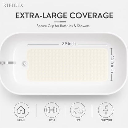 Bathtub Mat Non-Slip – 39" x 15.5" Extra Long Shower Mat with Suction Cups, BPA Free & Machine Washable, Textured Bath Mat for Tub, Ideal for Kids, Seniors & Pregnant Women, Cream - color: Cream