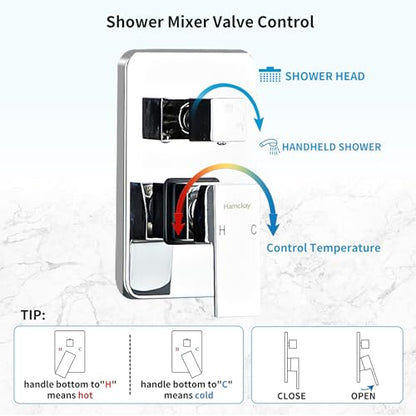 10 Inch Polished Chrome Shower Faucet Set with Rain Shower Head and Handheld Spray, Wall Mounted Rainfall Shower Head with Handheld Combo, Bathroom luxury Shower System with Valve and Trim - color: Polished Chrome, size: 10 IN