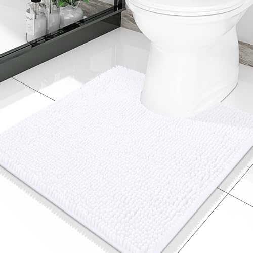 Smiry Luxury Chenille Toilet Rugs U-Shaped 20x20, Soft Absorbent Non-Slip Contour Bathroom Rugs for Toilet, Machine Washable Contoured Bath Mats, White - color: White, size: 20" X 20" Contour Rug