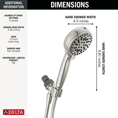 Delta Faucet ProClean Brushed Nickel Shower Head with Handheld, Showerhead with High Pressure Spray, Handheld Shower Head, 6 Spray Settings, SpotShield Brushed Nickel 75740SN - color: SpotShield Brushed Nickel