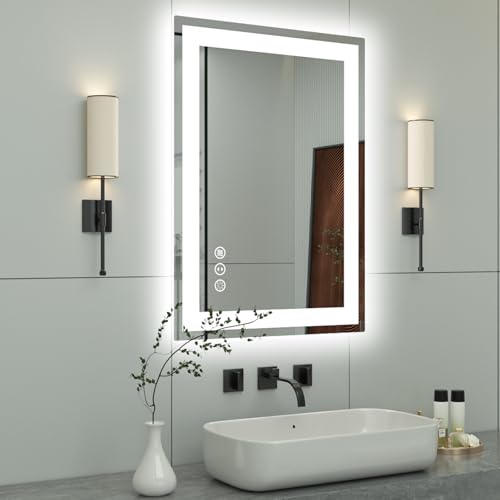 20"x 28" LED Bathroom Mirror with Front and Backlight, Stepless Dimmable Bathroom Mirrors with Anti-Fog, Lighted Bathroom Vanity Mirror for Wall, Shatter-Proof Led Mirror for Bathroom | Front & Backlit, Memory Function, HD Tempered Glass Vanity Mirror, An