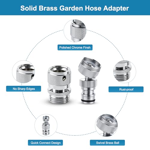 Hibbent Swivel Faucet to Garden Hose Adapter Kit, Multi-Thread Solid Brass Quick Connector, 3/4" Tool-Free Quick Connect Adapter for Sink Faucet & Garden Hose, Chrome - color: Chrome, style: Male Thread