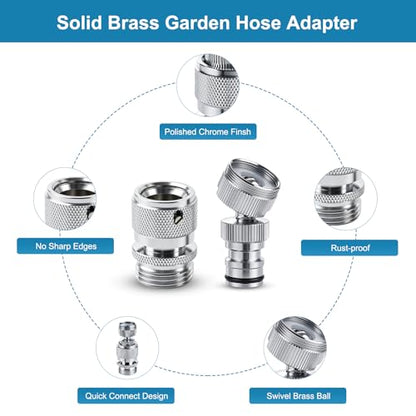 Hibbent Swivel Faucet to Garden Hose Adapter Kit, Multi-Thread Solid Brass Quick Connector, 3/4" Tool-Free Quick Connect Adapter for Sink Faucet & Garden Hose, Chrome - color: Chrome, style: Male Thread