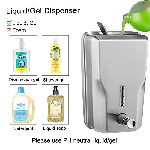 Wall Mount Stainless Steel Soap Dispenser Bathroom, 48oz (1400ml) | Commercial Wall Mounted Metal Liquid Refillable Hand Soap Dispenser