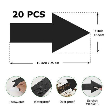 EVQ Arrow Floor Sticker Black 10 x 5 Inch Self-Adhesive Vinyl Decal 20 PCS | Removable Waterproof Large Directional Arrow Floor Sign for Concrete Warehouse Office - color: Black 10"×5"
