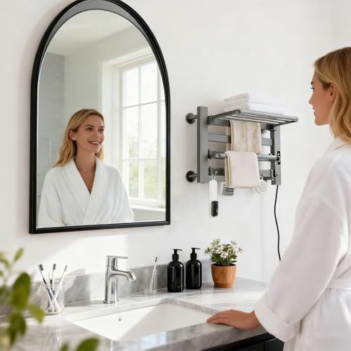 Towel Warmer Rack, Space Aluminum Electric Heated Towel Racks for Bathroom, 4 Bars Wall Mounted Bath Towel Heater with Built-in Timer&Temperature Adjustment, Plug-in, Gray - color: Gray