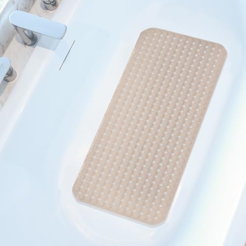 Extra Large Non-Slip Bathtub Mat, 36x17” TPR Shower Mat with 198+ Suction Cups, Bath Mat for Elderly/Kids, Machine Washable & Fast Drainage, Foot Massage Design (Khaki, Extra Large) - color: Khaki