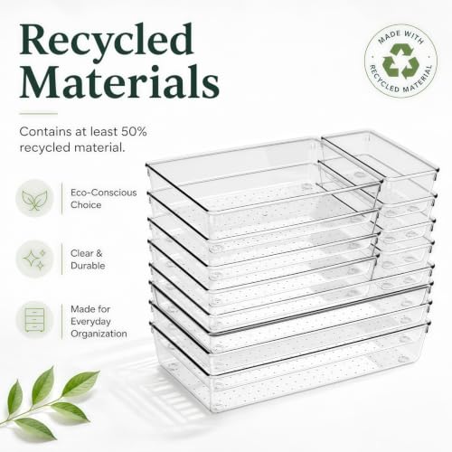 12 Pack Large Drawer Organizer Bins - Clear Plastic Bathroom Drawer Organizer Trays - Heavy Duty Kitchen Drawer Dividers for Utensils - Non-Slip Storage Bins for Makeup, Bedroom, Office Desk - size: 12 Pack