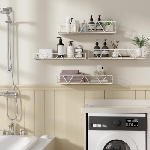 Floating Shelves Set of 4, Wood Wall Shelf, Farmhouse Shelf for Bedroom | Wall Mounted Floating Shelf for Living Room, Bedroom, Bathroom, Kitchen, Office - color: White-4pcs