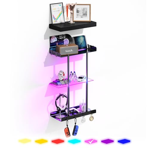 Vervida® Bathroom Towel Storage Rack, LED Towel Racks for Bathroom Wall Mounted 22.7 inch with 15 inch Floating Shelf Can Holds 6 Large Towels, Wall Towel Rack for Rolled Towels, Black - size: 15" with LEDs