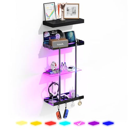 Vervida® Bathroom Towel Storage Rack, LED Towel Racks for Bathroom Wall Mounted 22.7 inch with 15 inch Floating Shelf Can Holds 6 Large Towels, Wall Towel Rack for Rolled Towels, Black - size: 15" with LEDs