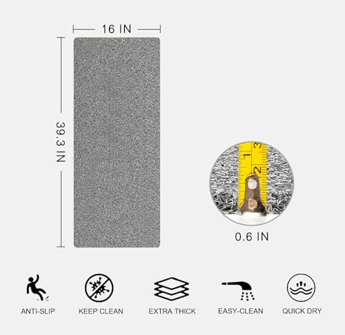 Nonslip Bathtub Mat, Anti Slip Bath Mat 0.6" Extra Thick, Quick Dry Bath Tub Anti Slip Shower Mat, Loofah Non-Slip Bath Mat for Tub Bathroom Pool Kitchen Entryway Home Hotel(Grey 16x39) - color: Grey, size: 16" x 39" (Rectangular)