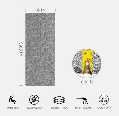 Nonslip Bathtub Mat, Anti Slip Bath Mat 0.6" Extra Thick, Quick Dry Bath Tub Anti Slip Shower Mat, Loofah Non-Slip Bath Mat for Tub Bathroom Pool Kitchen Entryway Home Hotel(Grey 16x39) - color: Grey, size: 16" x 39" (Rectangular)